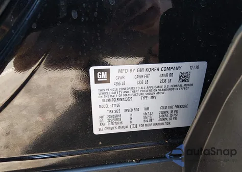 2021 Chevrolet Trailblazer Fwd Rs из США, поврежденный, VIN KL79MTSL8MB123329